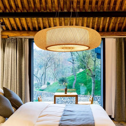 Round Natural Handmade Retro Classics Wicker Handmade Bamboo Pendant Light Bamboo Hanging Lampshade