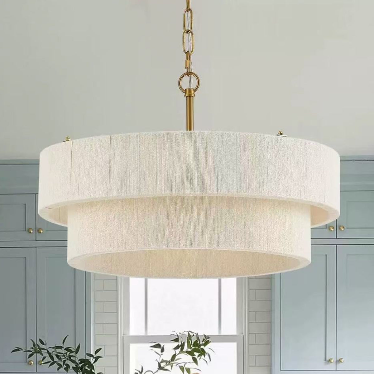 Boho Drum Pendant Light Hand Woven Ceiling Chandelier for Dining Room Kitchen Island Cafe Hotel Decor