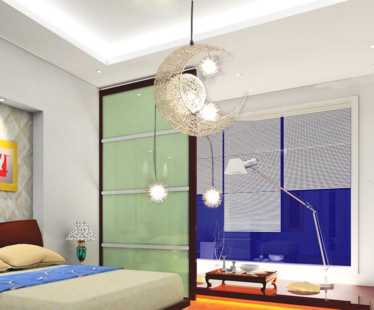 Creative personality restaurant bar balcony bedroom simple children's room warm aluminum wire star moon chandelier