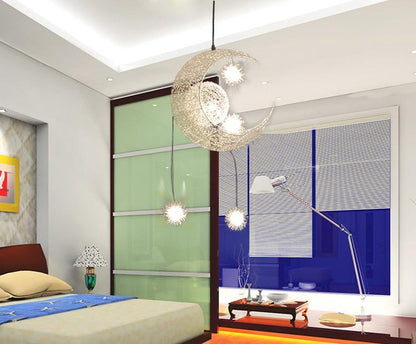 Creative personality restaurant bar balcony bedroom simple children's room warm aluminum wire star moon chandelier