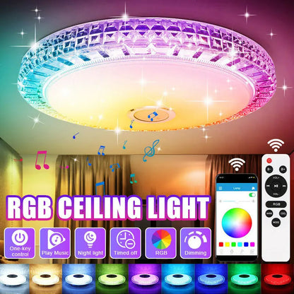 300W Smart Lamp Ceiling RGB LED Lights Dimmable APP Control Bluetooth Speaker Home Bedroom Living Room Ambient Light