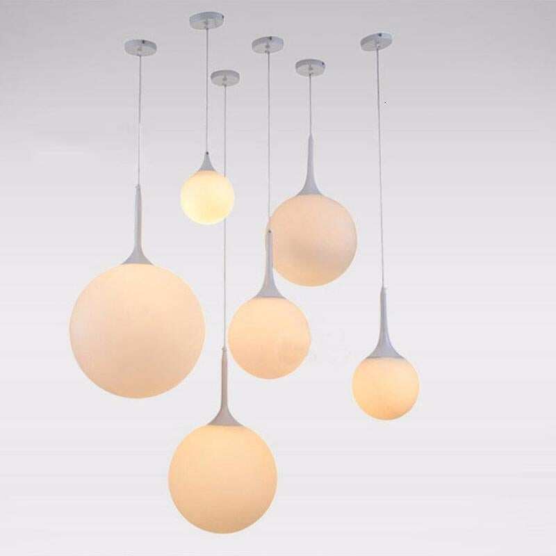 Loft Simple Milk White Glass Ball Pendant Light LED E27 Modern Hanging Lamp With 6 Size For Living Room Bedroom Lobby Hotel Shop