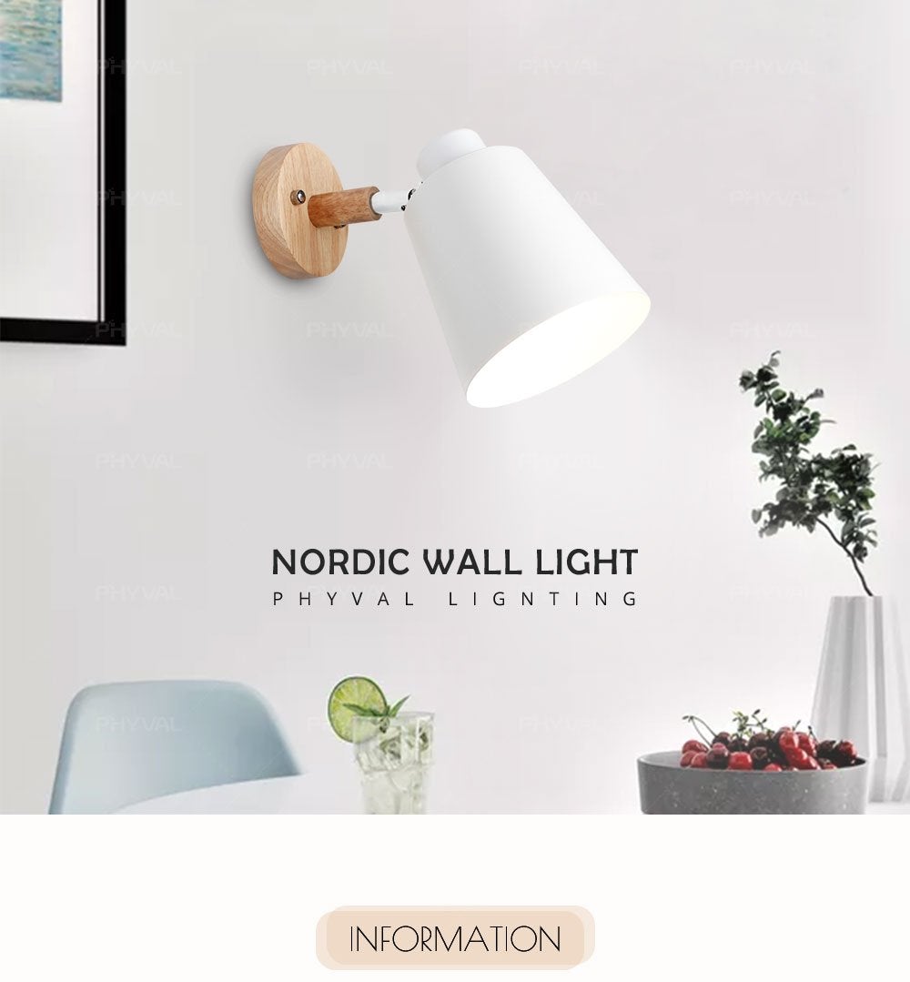 wooden wall lights bedside wall lamp wall sconce modern wall light for bedroom Nordic macaroon 6 color steering head E27