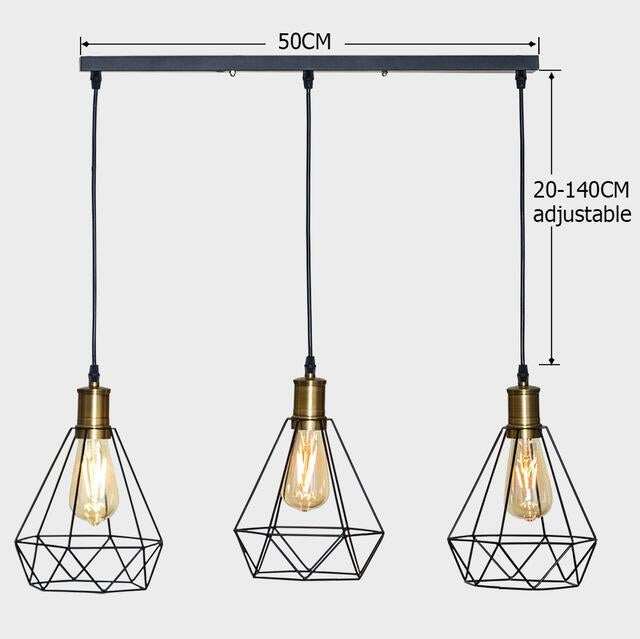 Modern  Industrial Vintage Cage Pendant Light Iron Art Diamond Pyramid Wrought home Ceiling Lamp Suitable for E27 bulbs