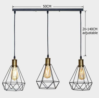 Modern  Industrial Vintage Cage Pendant Light Iron Art Diamond Pyramid Wrought home Ceiling Lamp Suitable for E27 bulbs