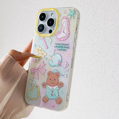 Cute Cartoon Bear Mobile Phone Case for IPhone 17 16 Promax 15 14 13 12 11 IPhone16pro Bow Bracelet Protective Case