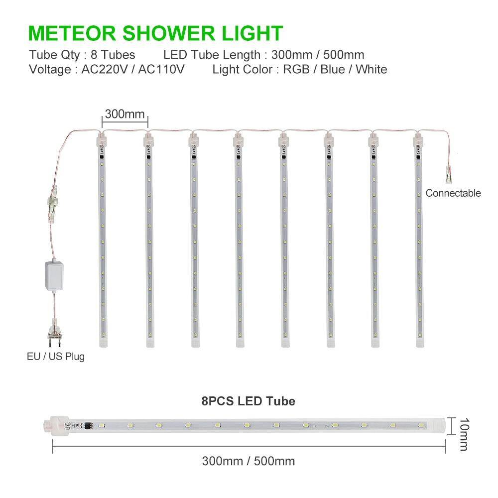 30cm 50cm 8 Tubes Waterproof Meteor Shower Rain LED String Lights Outdoor Christmas Decoration for Home Tree EU/US Plug