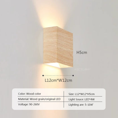 Nordic Wall Lamp Led Up Down Warm Light For Living Room Bedroom Wall Decor Wood/Walnut Corridor Sconce Decorative