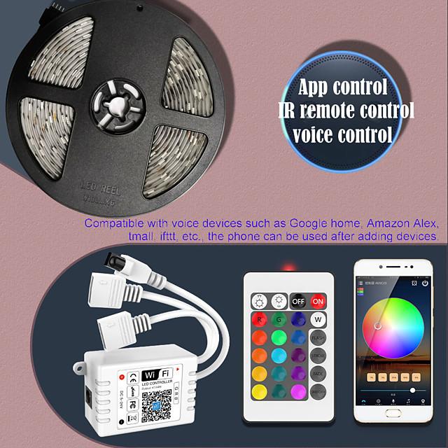 LED Strip Lights 65ft 2x10m WIFI App Intelligent Control 5050 RGB LED Smart Strip Light with IR 24 Key Controller or DC12V Adapter Kit