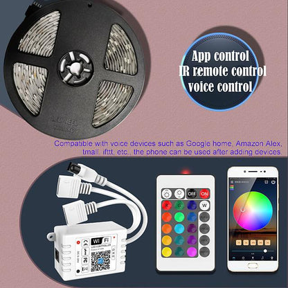 LED Strip Lights 65ft 2x10m WIFI App Intelligent Control 5050 RGB LED Smart Strip Light with IR 24 Key Controller or DC12V Adapter Kit