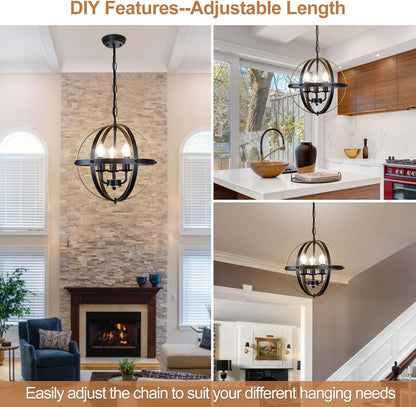 Globe Chandelier Farmhouse Hanging Lighting Ceiling Light Fixture