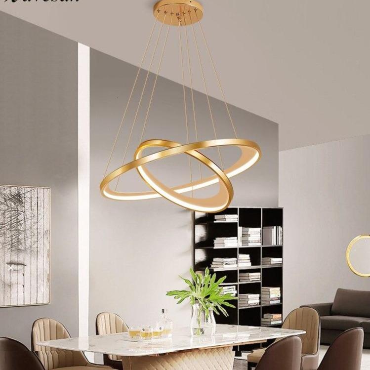 Golden Living Room Chandelier Post Modern Minimalist Atmosphere Light Luxury Nordic Art Ring Network Creative Restaurant Lamps