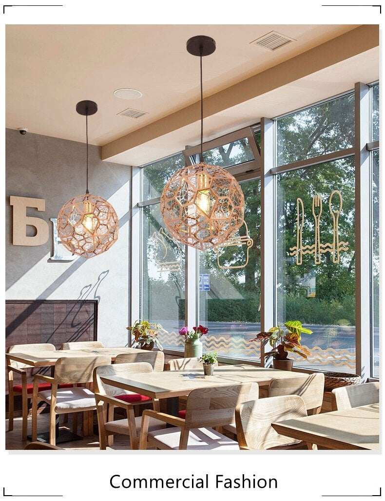Modern Pendant Light Diamond Frame Shape Nordic Web Ball Hanging Lamp For Kitchen Living Room Shop Restaurant Bar Decor