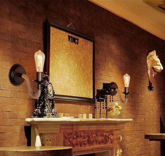 Hemp Rope Wall Lamp American Retro Light Wall Sconce Living Loft Lighting Vanity Light Indoor Sconce Wall Lights Bedroom Lamp