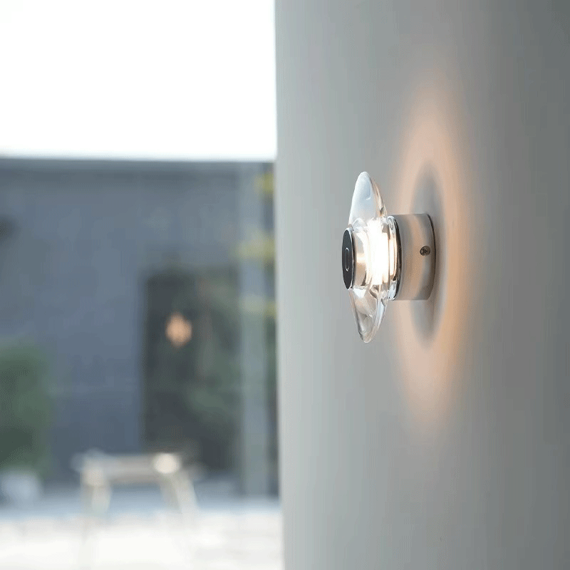 Modern Round Crystal Bedside Lamp Bedroom Living Room LED Sconce Minimalist Art Circular Corridor Mirror Wall Lights