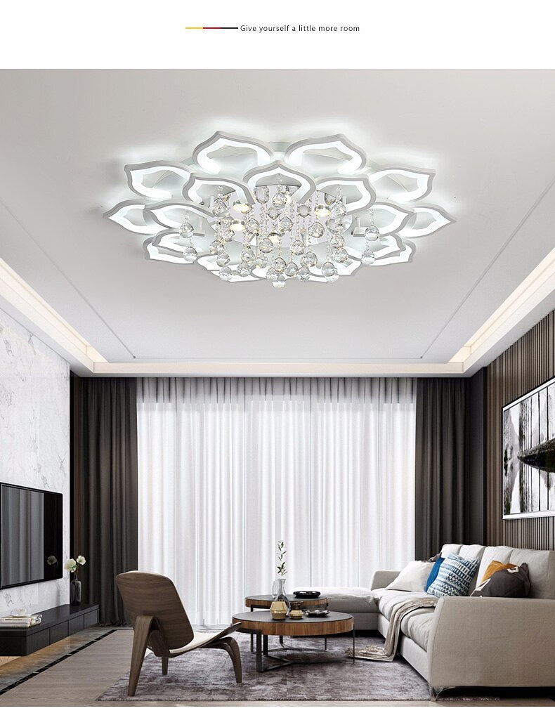 Crystal Led Acrylic Ceiling Light Dining/Living Room Bedroom Flower Crystal Luminaire Vintage Luxury Elegant Bluetooth