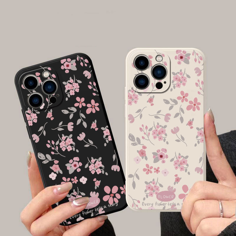 Green Leaf Pink Flower Print Phone Case For iPhone 11 12 13 14 15 16 17 Pro Max Air XS X XR 7 8 Plus 16e Shockproof Soft Cover