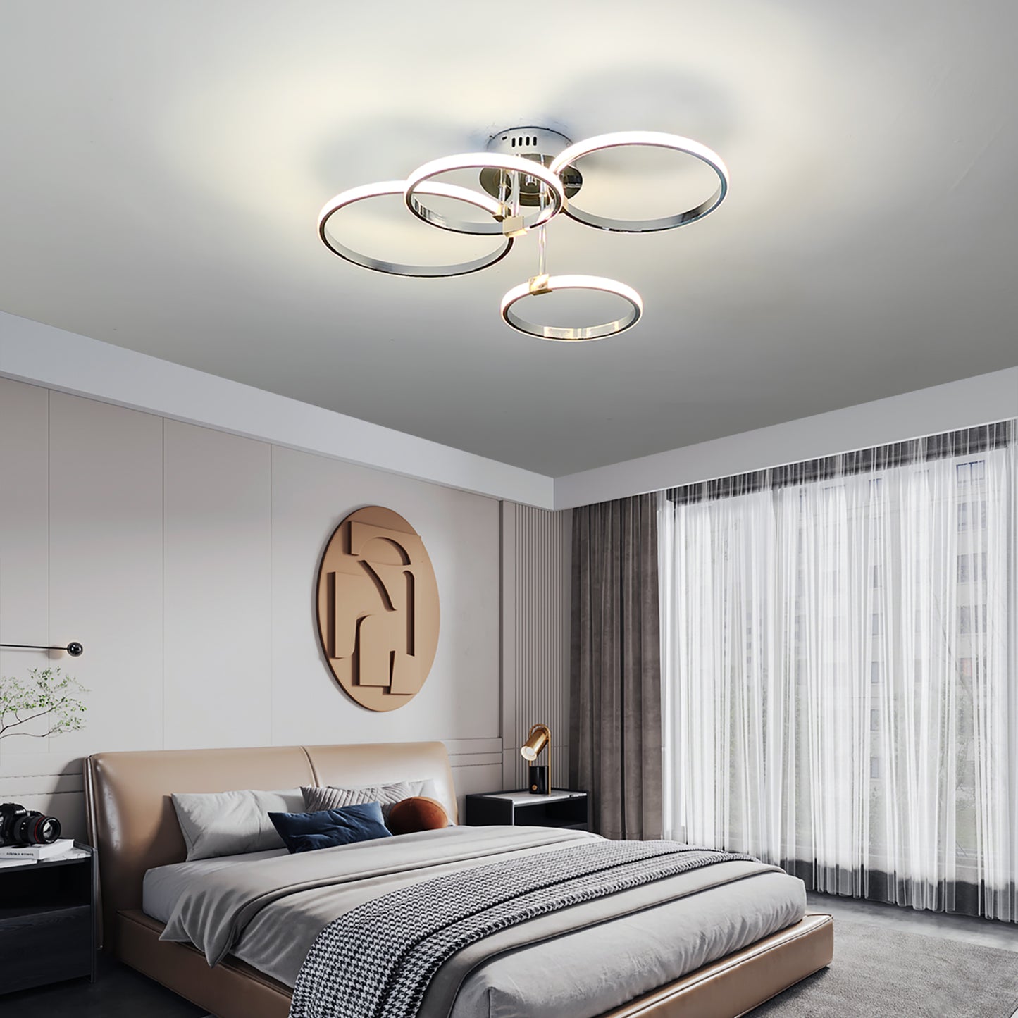 Modern Led Chandelier Gold/Chrome Led Ceiling Lights For Living Bedroom Kitchen 4-6 Ring Dimmable Ceiling Chandelier