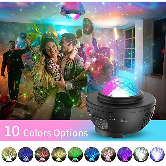 LED Star Night Light Wave Sky Starry Galaxy Projector Blueteeth USB Voice Control Music Player 360 Rotation Night Lighting Lamp