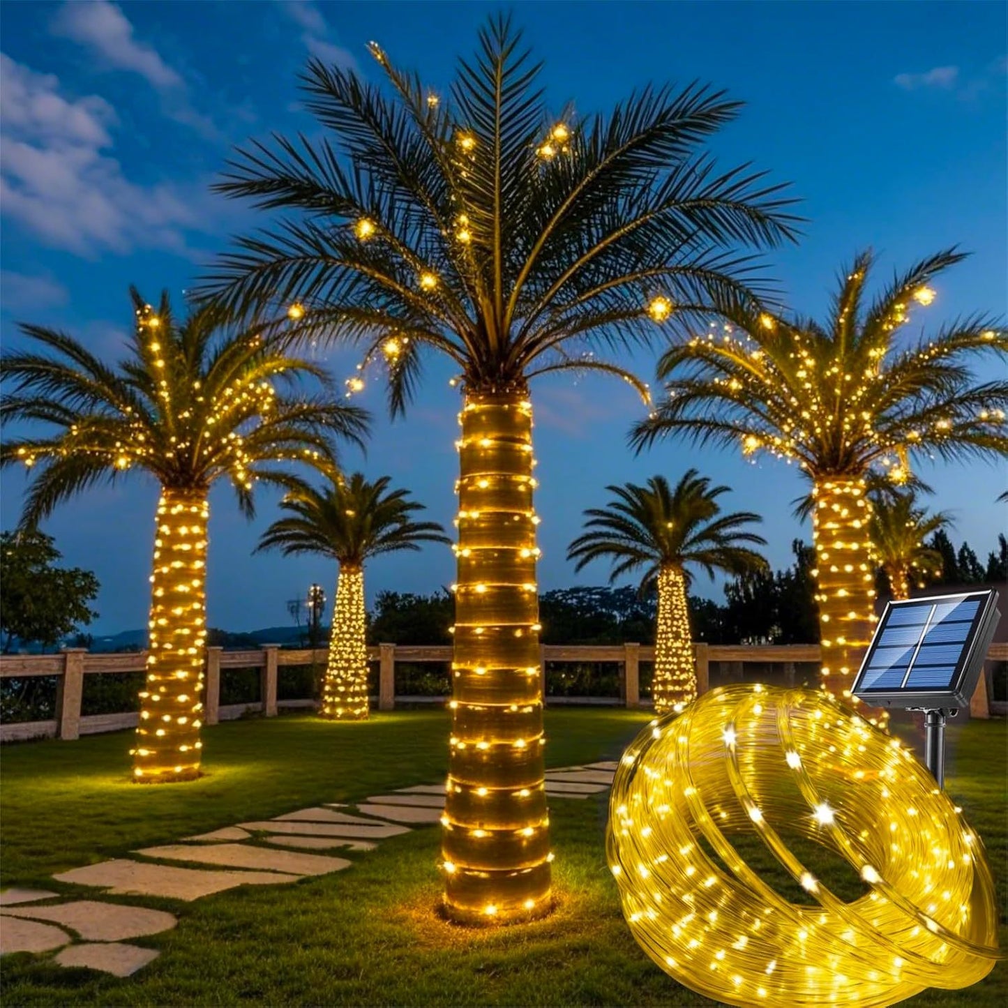 12m/7m Solar String Lights Garden Waterproof Tube Rope Lamp Christmas Garland Lights