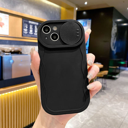 Wavy Pattern Minimalist Solid Color Sliding Window Soft Case for Apple IPhone 15/13/11 and XS Max 16
