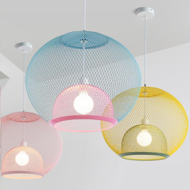 Nordic Simple Iron Grid Chandelier Modern Simple Cafe Restaurant Makaron Single Head Double Layer Birdcage Lamp