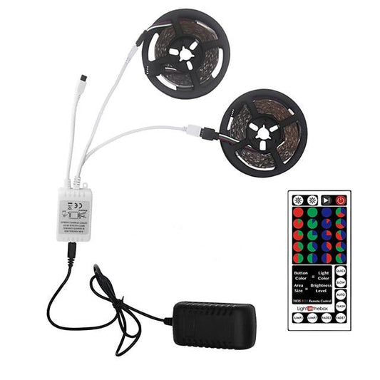 32.8ft 10M LED Light Strips RGB Tiktok Lights 600LEDs Flexible Color Change SMD 2835 with 44 Keys IR Remote Controller and 100-240V Power Supply for Home Bedroom Kitchen TV Back Lights DIY Deco