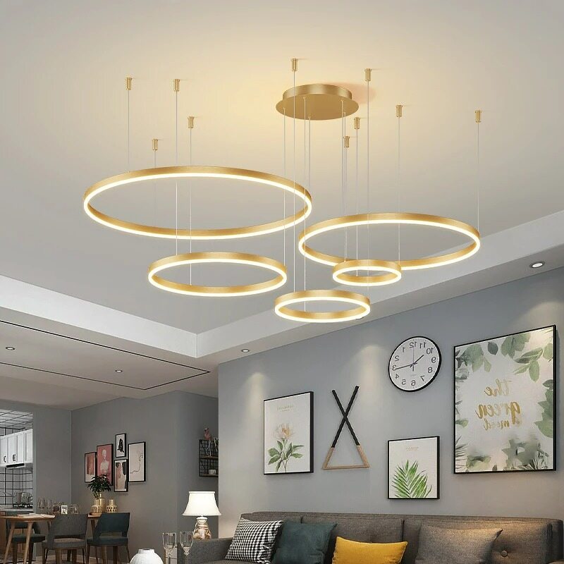 Nordic LED Pendant Lights Art Free combination Rings Cord Pendant Lamp For Living Room Kitchen Cafe Bedroom Hanging Lights