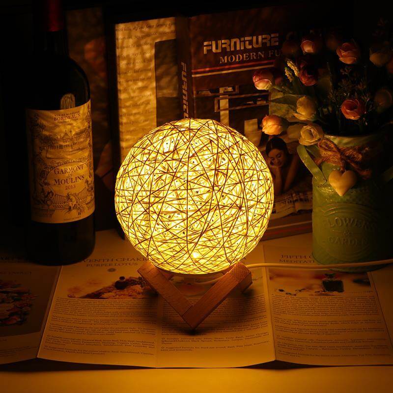 Projection Lamp Romantic Star Night Light Rattan Ball Table Lamp USB Charging Sepak Takraw Light For Home Bedroom Decor