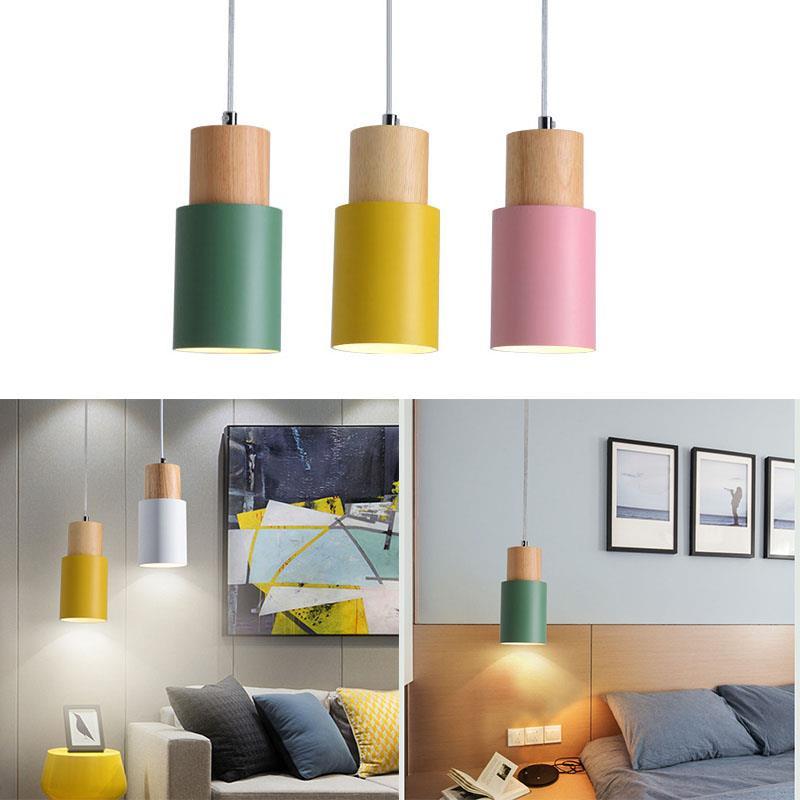 High Quality Durable Modern Wood Pendant Light Minimalist Macaron Nordic Wood Luminaire Aluminum Island Bar Hotel Home Decor