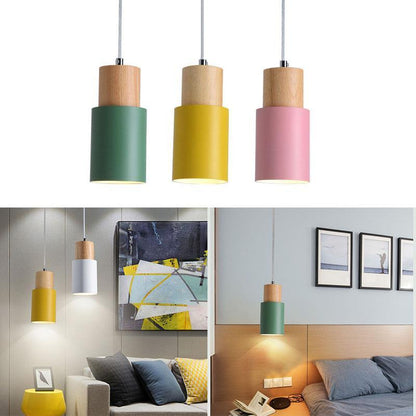 High Quality Durable Modern Wood Pendant Light Minimalist Macaron Nordic Wood Luminaire Aluminum Island Bar Hotel Home Decor