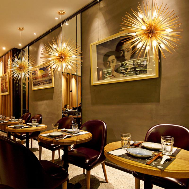 Golden Dandelion Metal Designer Pendant Light Stainless Steel Bayonet Geometric Ball Pendant Lamp Hanging Lamps