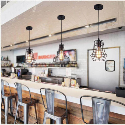 LED Indoor E27Modern Cage Pendant Light Iron Minimalist Retro Scandinavian Loft Pendant Lamp Metal Hanging RestaurantLamp