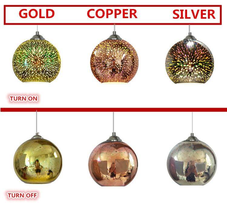 LuKLoy LED Pendant Lights Mirror Glass Ball Firework Lampshade Pendant Lamp for Loft Restaurant Bar Dining Room Kitchen Island