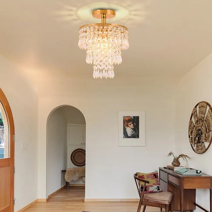 Luxury E27 3 Layers Sharp Beads Crystal Ceiling Lights Home Appliance Fixtures Decoration Lamp Living Room Decor