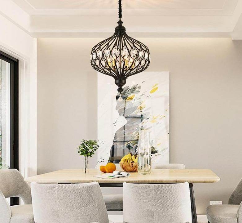 Nordic Crystal Pendant Lights Black Dining Table Lamp Hanging Light For Kitchen Living Room Bedroom Corridor Led Industrial Lamp