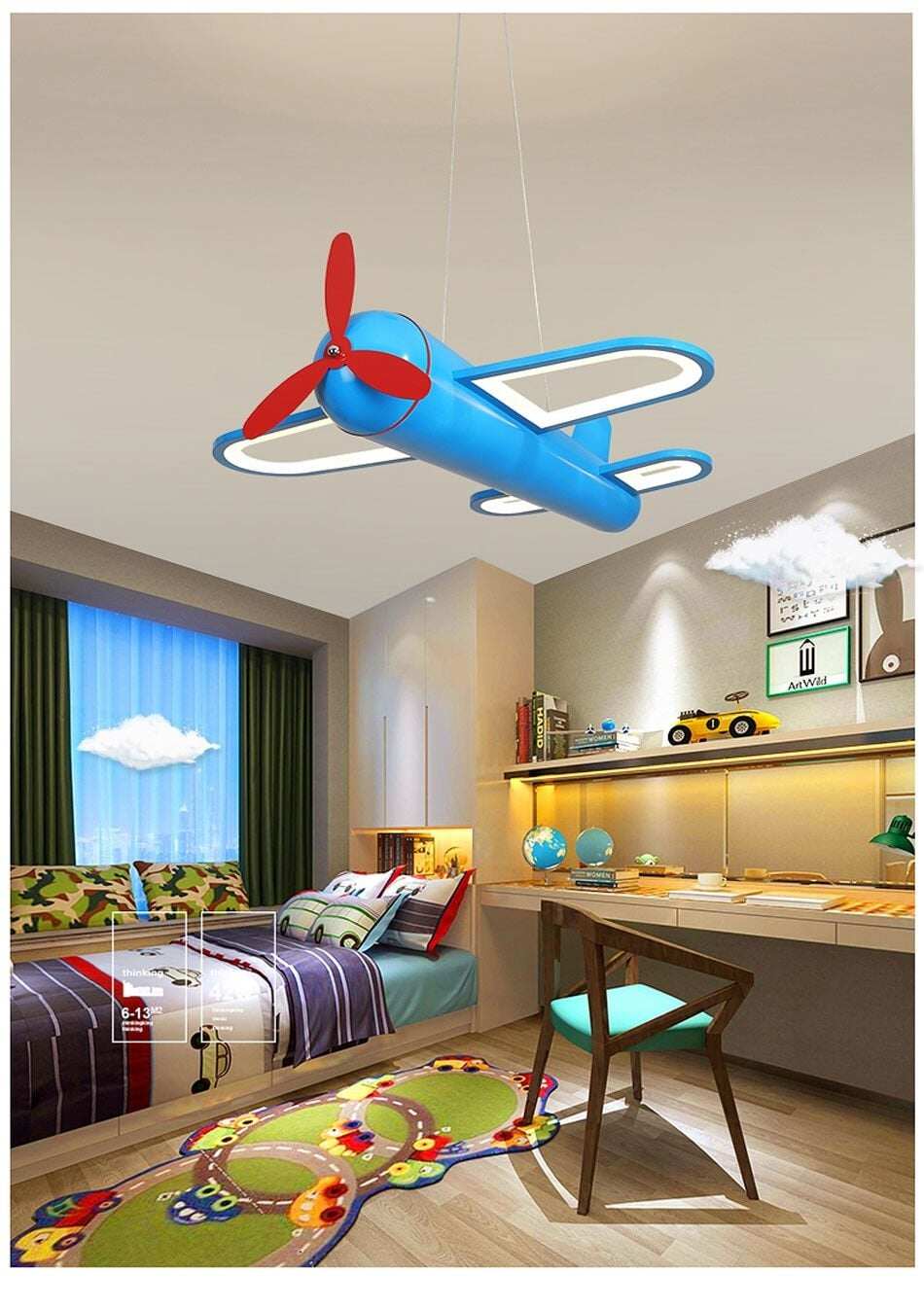 LED Pendant Light For Children Baby Bedroom Blue Airplane Shape Remote Control Lamp Lighting Lamparas Luminaria Avize