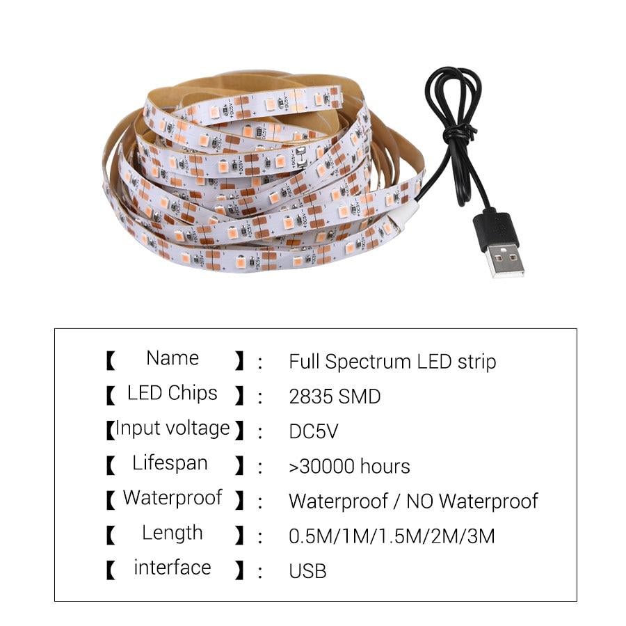 Full Spectrum LED Grow Light USB LED Strip fitolampy 1m 2m 3m Phyto Lamp For Plant Indoor Flower Seed Hydroponic Tent Grow Lamp