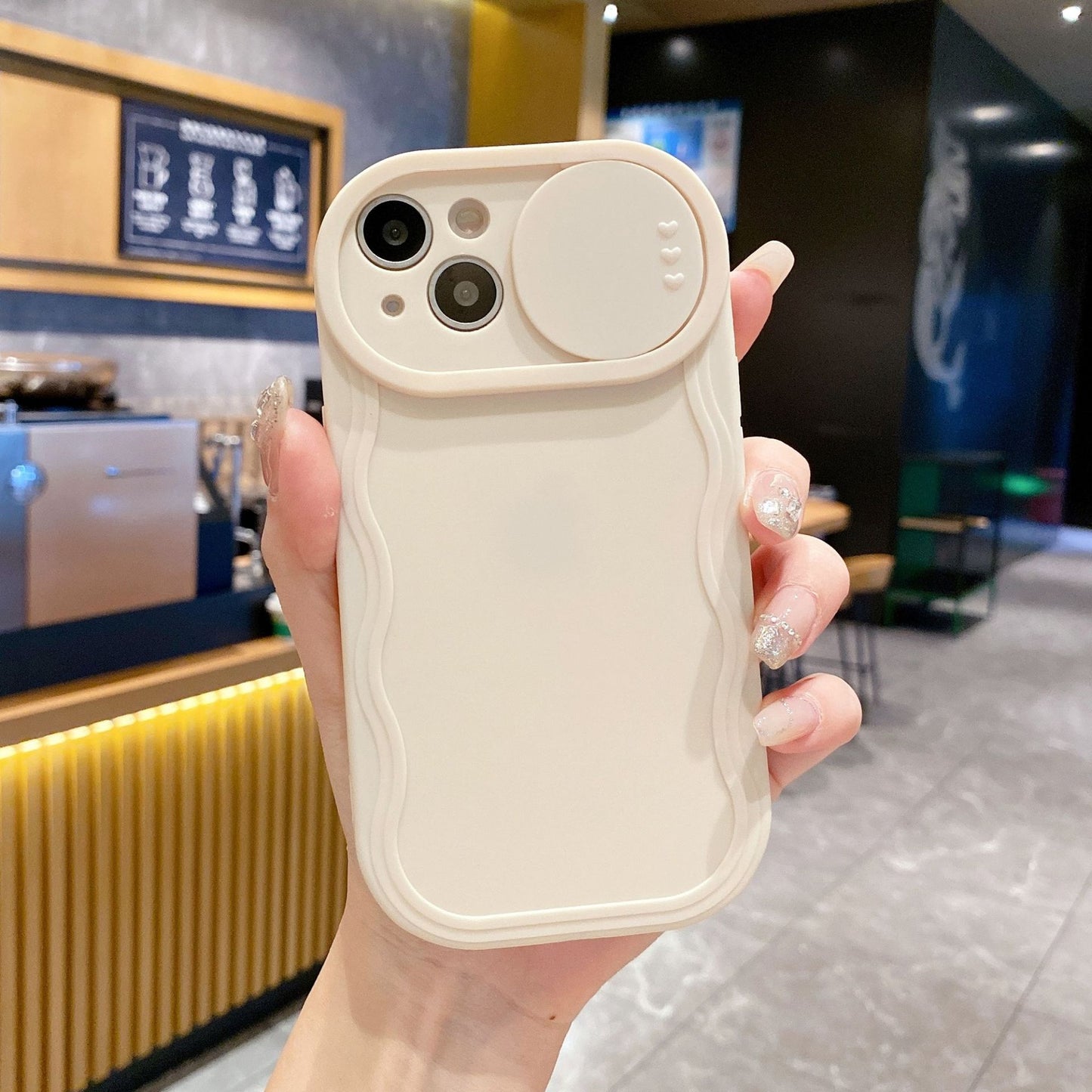 Wavy Pattern Minimalist Solid Color Sliding Window Soft Case for Apple IPhone 15/13/11 and XS Max 16