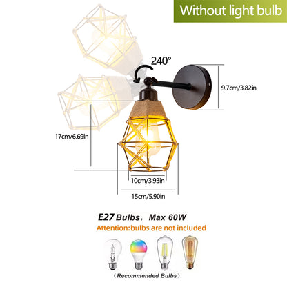 Woven Hemp Rope Iron Swing Arm Wall Lamp E27 Bulb Base Suitable for Living Room Bedroom Bedside Lamp