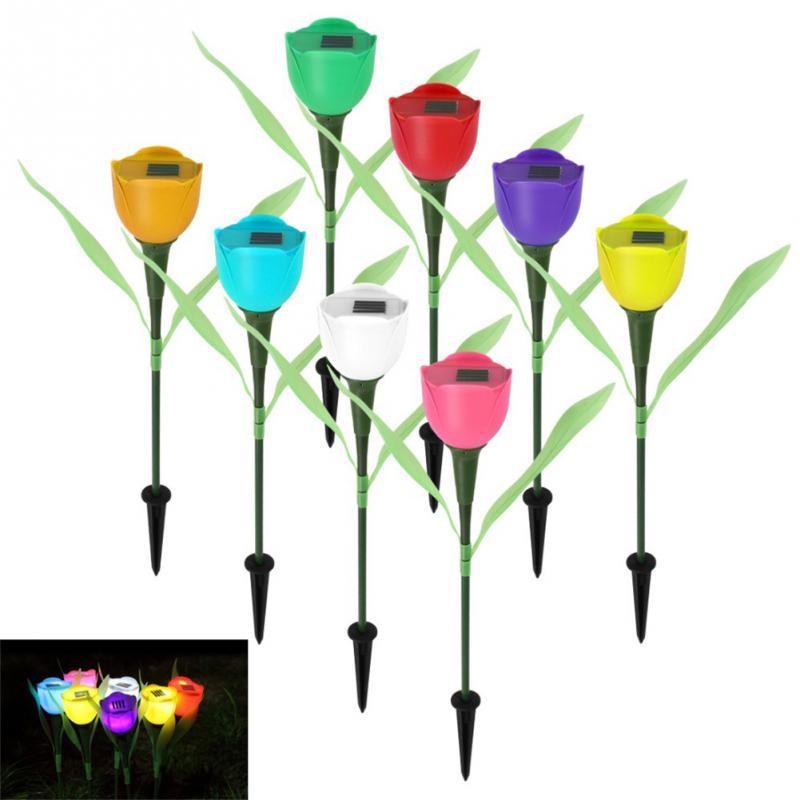 8 Colors Hot Sale Outdoor Garden Solar LED Light Solar Powered LED Tulip Home Lawn Lamp Landscape Night Flower Lamp 1Pc