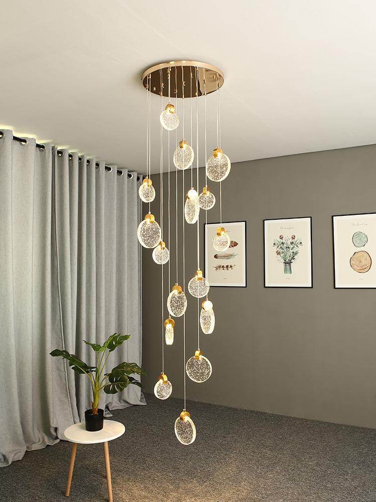 Modern Pendant Lamp For Stairwell Led Hanging Light For Hall Pendant Lights Living Room Round Glass Restaurant Kitchen Lighting