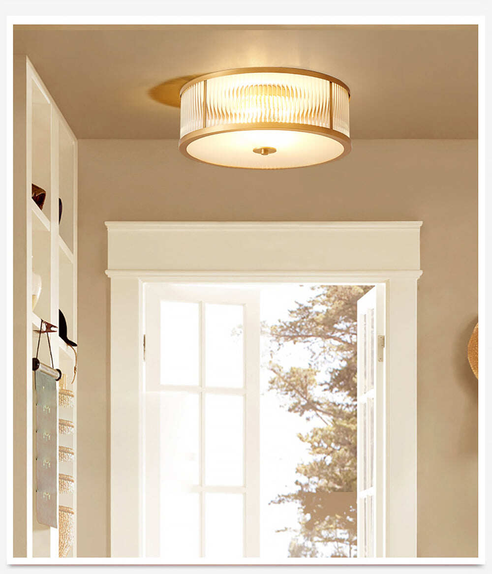 Led E27 American Copper Glass Golden Round LED Lamp.LED Light.Ceiling Lights.LED Ceiling Light.Ceiling Lamp For Foyer Bedroom