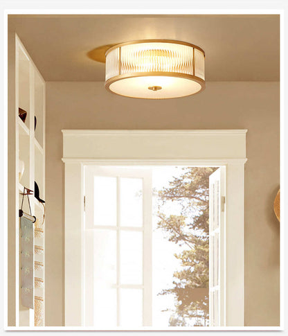 Led E27 American Copper Glass Golden Round LED Lamp.LED Light.Ceiling Lights.LED Ceiling Light.Ceiling Lamp For Foyer Bedroom