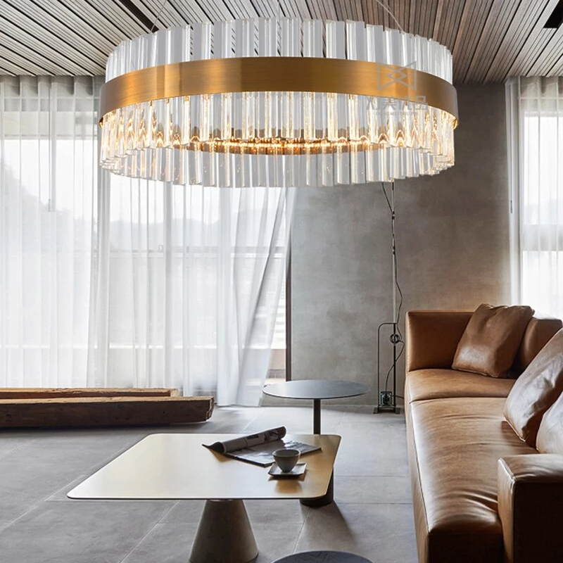 New Designer Round Modern Crystal Pendant Lights Luxury Dinning Room Hanglamp Duplex Building Hall Light Fixtures Hanging Lamp