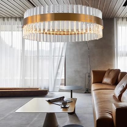 New Designer Round Modern Crystal Pendant Lights Luxury Dinning Room Hanglamp Duplex Building Hall Light Fixtures Hanging Lamp