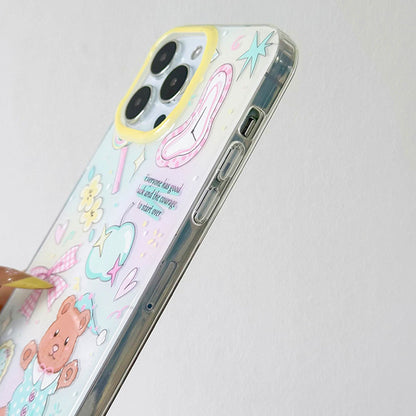 Cute Cartoon Bear Mobile Phone Case for IPhone 17 16 Promax 15 14 13 12 11 IPhone16pro Bow Bracelet Protective Case