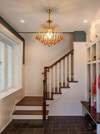 Retro Water Drop French Light Luxury Living Room Bedroom American Glass Chandelier