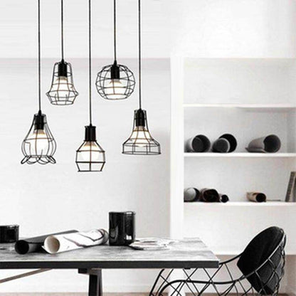 LED Indoor E27Modern Cage Pendant Light Iron Minimalist Retro Scandinavian Loft Pendant Lamp Metal Hanging RestaurantLamp