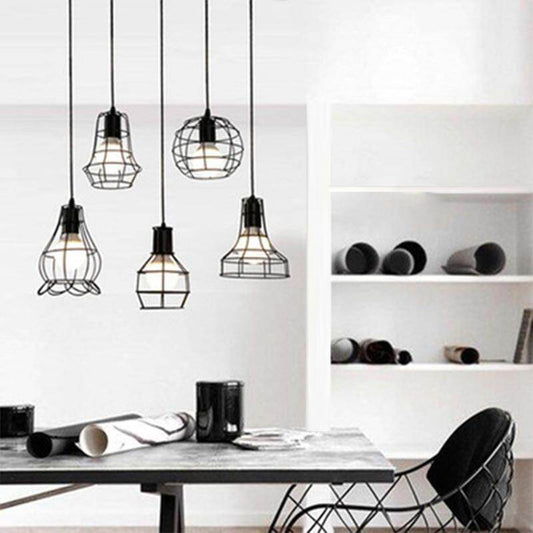 LED Indoor E27Modern Cage Pendant Light Iron Minimalist Retro Scandinavian Loft Pendant Lamp Metal Hanging RestaurantLamp